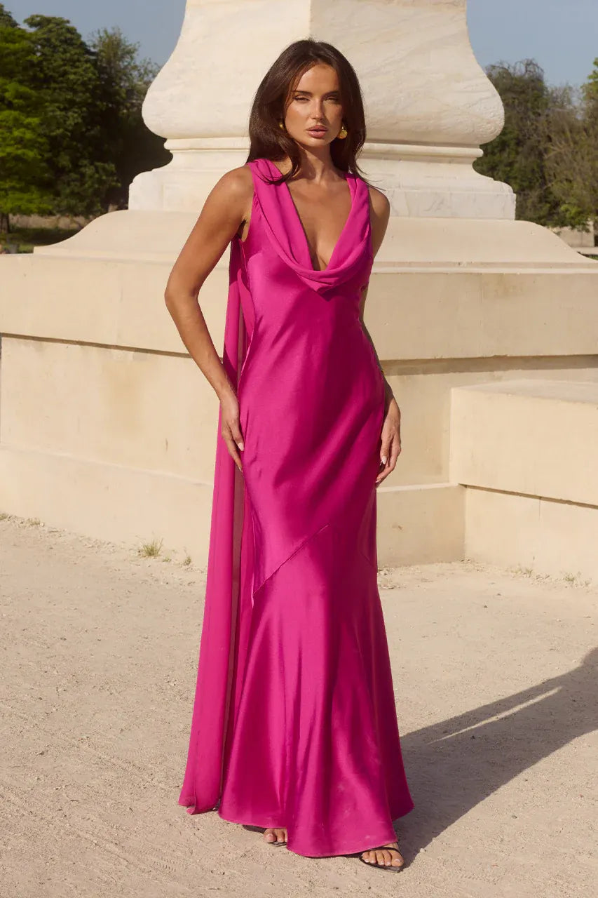 Gabriella Cowl Maxi Dress - Fuchsia